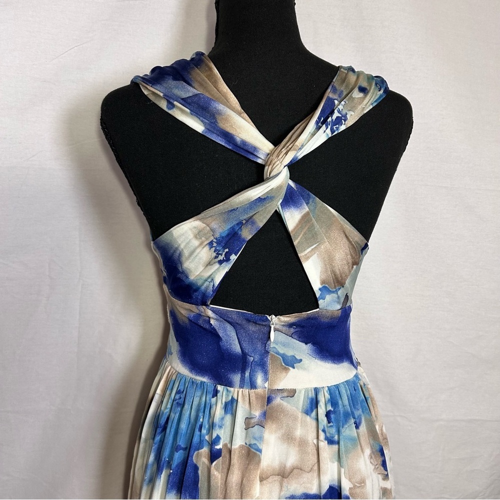 Blue & Cream Watercolor Sleeveless Midi Dress - Picture 5 of 7